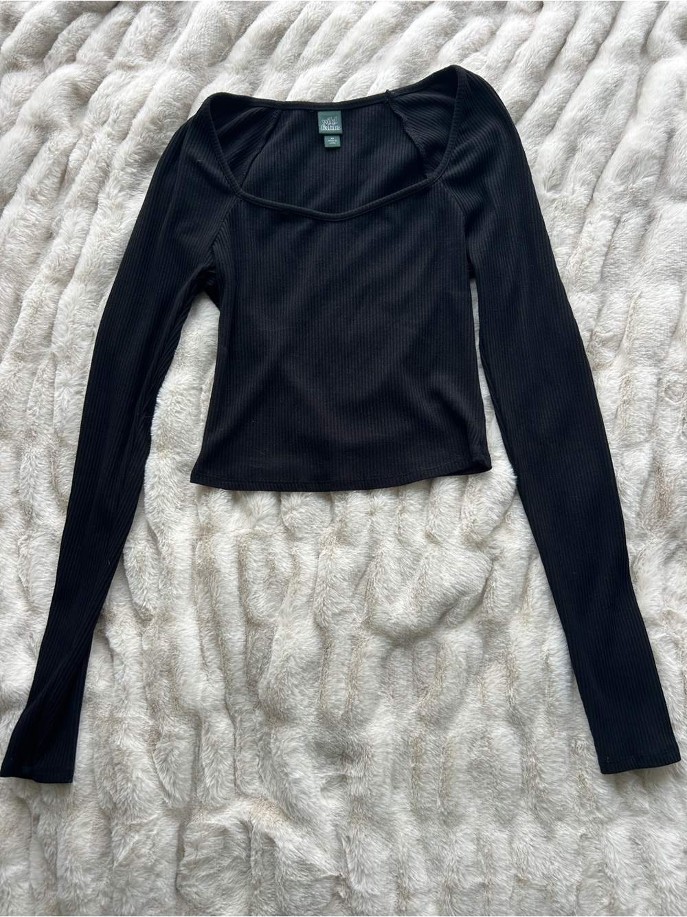 wild fable Black Ribbed Long Sleeve Scoop Neck Top